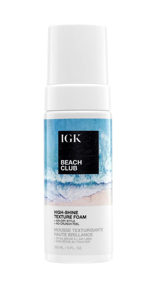IGK BEACH CLUB High-Shine Texture Foam – Lightweight Salt-Free Styler for Soft, Tousled Waves – 5 oz
